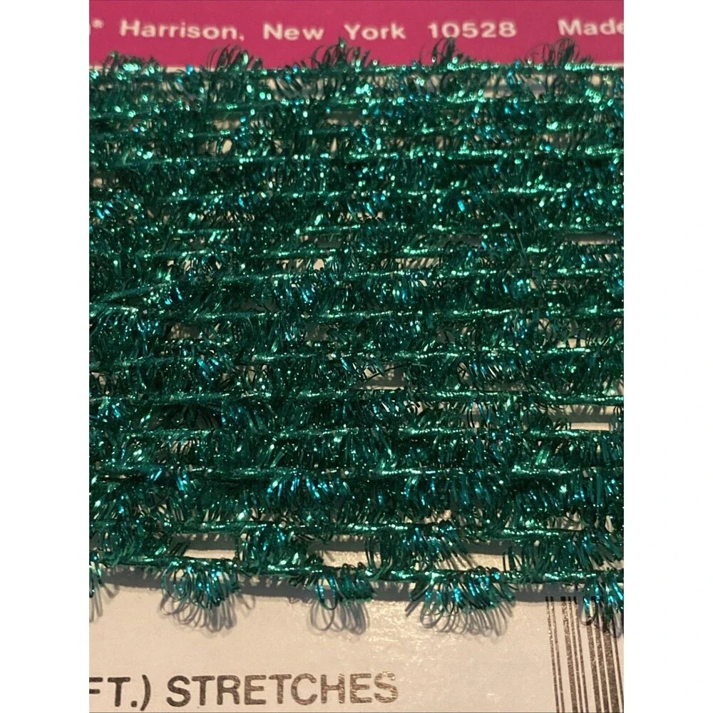 Vintage GREEN Feather Tree Tinsel Garland 15 Feet Amscan Made Japan Holiday Tree